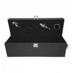 Maleta Porta Vinho Com 4 Peças Acessórios em Courvin